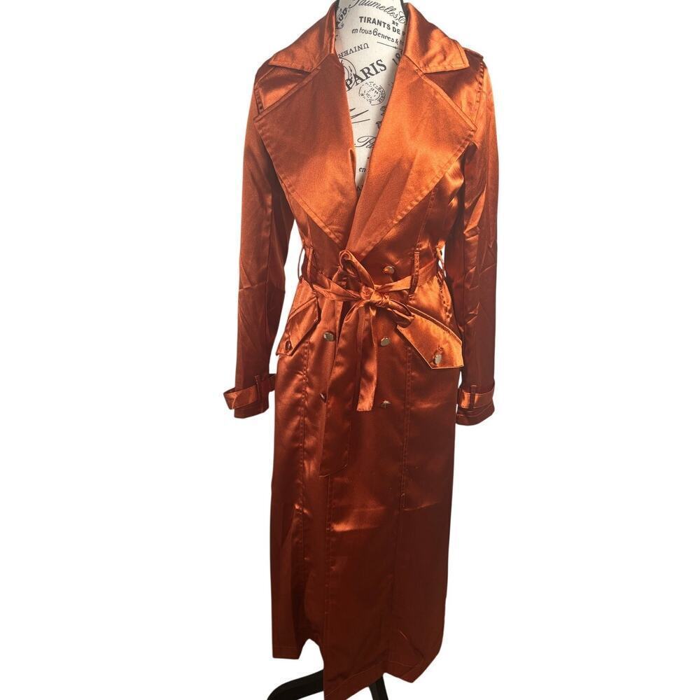 Windsor Double Breasted Satin Rust Trench Coat